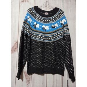 Ladies XL Holiday Fair Isle Polar Bear Winter‎ Sweater Black Blue